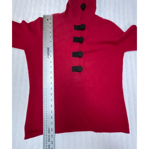 El Daws Womens Pure Cashmere Sweater Small Long Sleeve Button High Collar Red - Picture 9 of 9